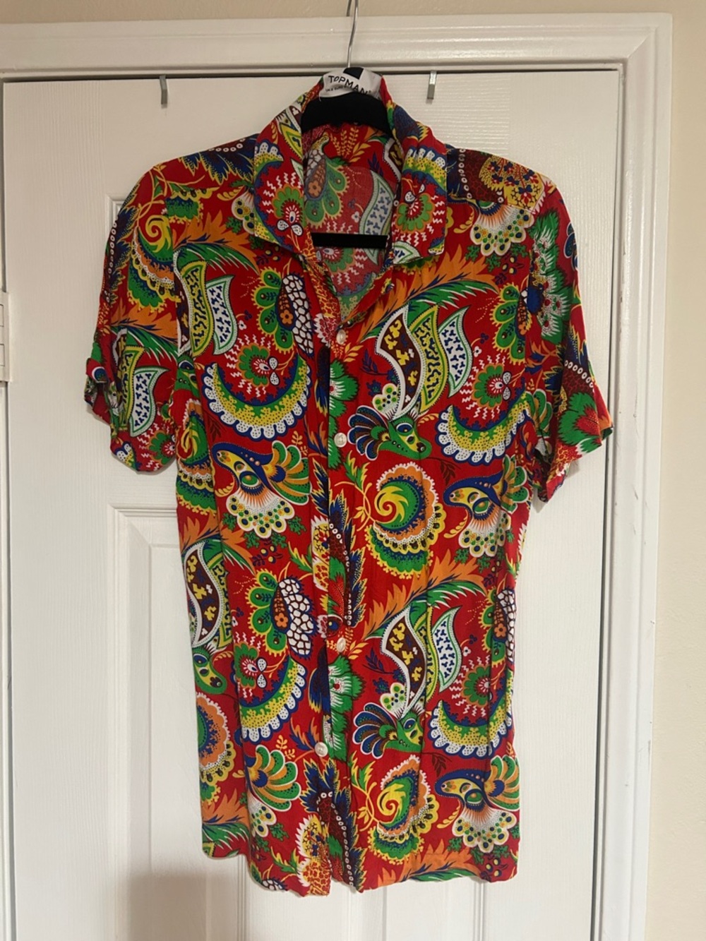 Topman Red Paisley Print Short-Sleeve Button-Up Shirt